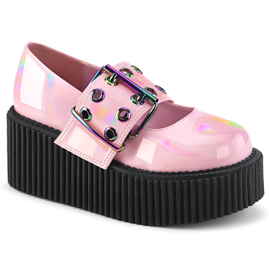 Creeper-230 Demonia Ireland Baby Pink Holo Patent