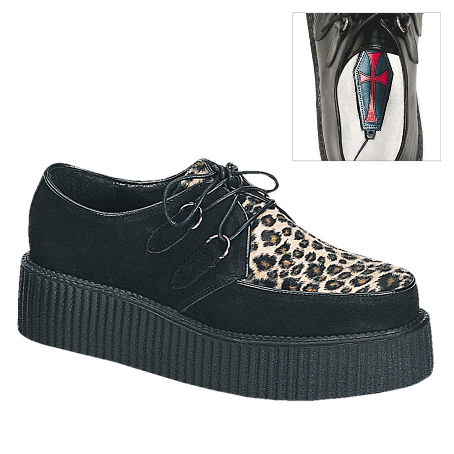 Creeper-400 Demonia Ireland Black Suede-Cheetah Fur