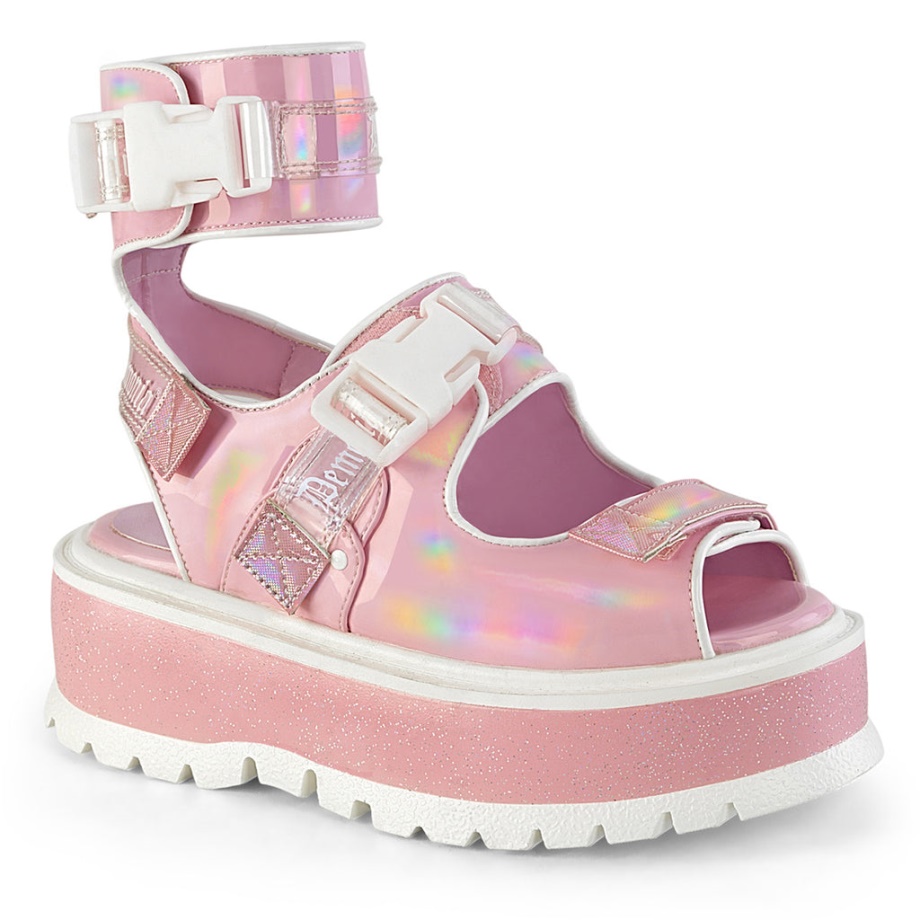 Demonia Ireland Baby Pink Holo Patent Slacker-15B