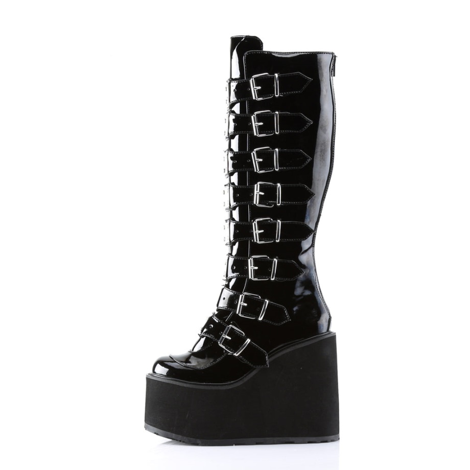 Demonia Ireland Black Patent Stack-301