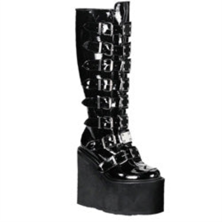 Demonia Ireland Black Patent Stack-301