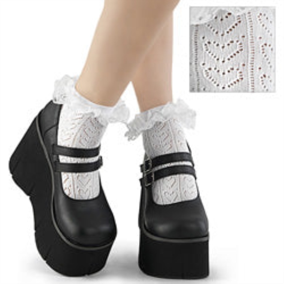 Demonia Ireland White Nylon&Spandex Heart Net Ruffle Sock