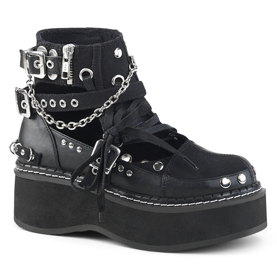 Emily-317 Demonia Ireland Black Canvas-Vegan Leather