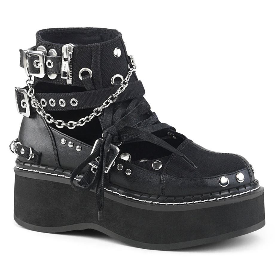 Emily-317 Demonia Ireland Black Canvas-Vegan Leather