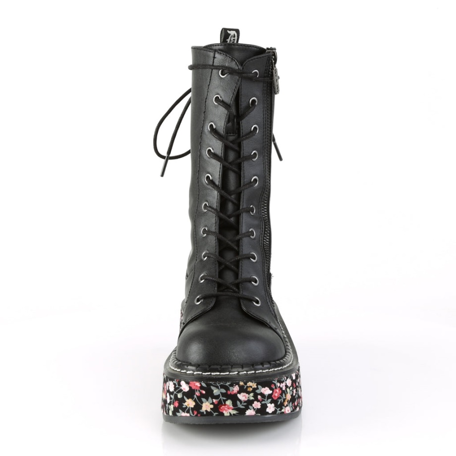 Emily-350 Black Vegan Leather-Floral Fabric Demonia Ireland