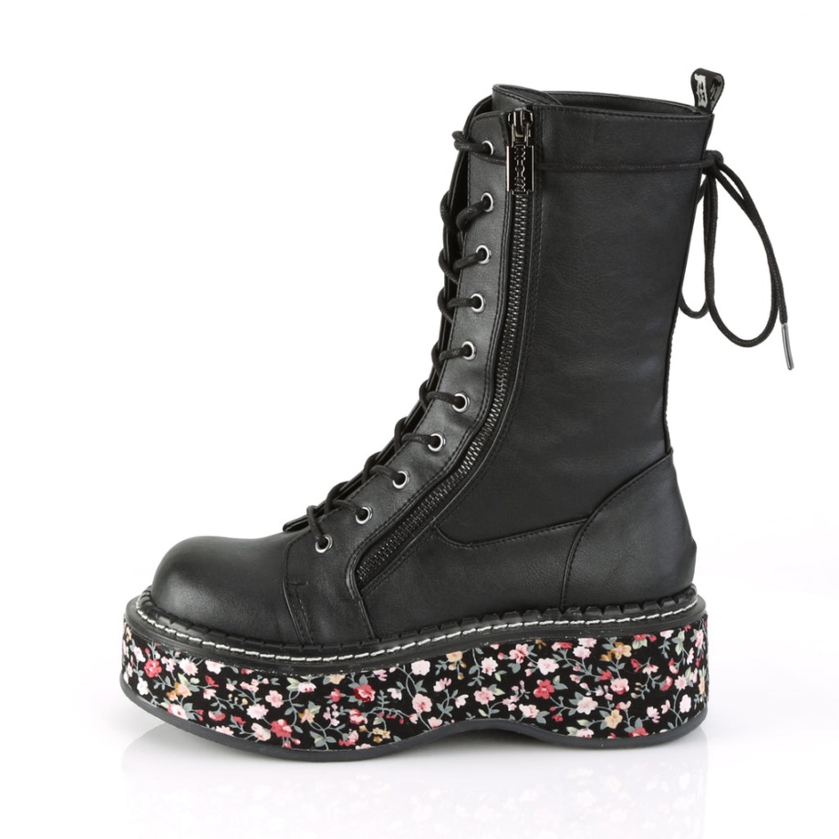 Emily-350 Black Vegan Leather-Floral Fabric Demonia Ireland