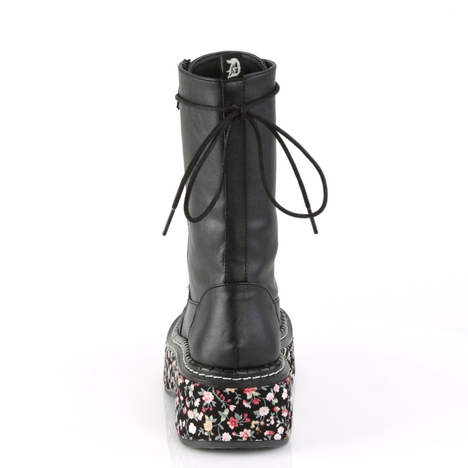 Emily-350 Black Vegan Leather-Floral Fabric Demonia Ireland
