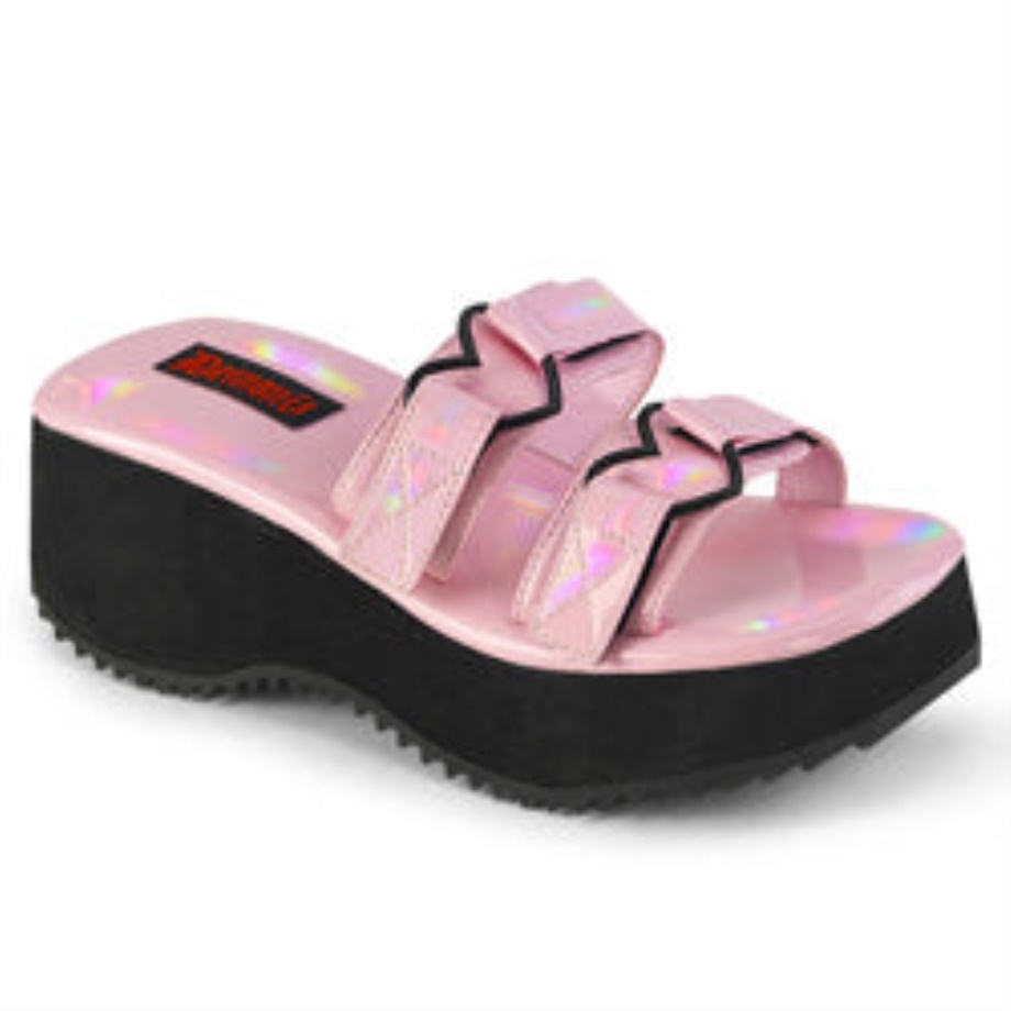 Flip-12 Baby Pink Holo Patent Demonia Ireland