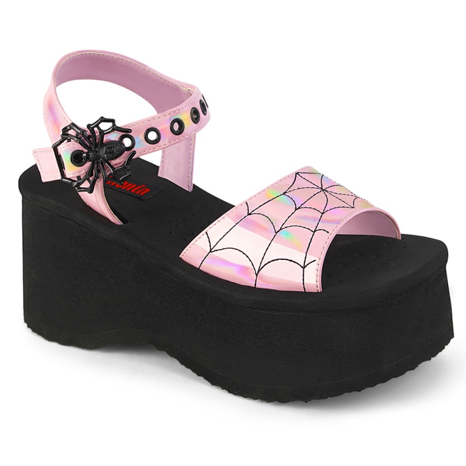 Funn-10 Baby Pink Holo Patent Demonia Ireland