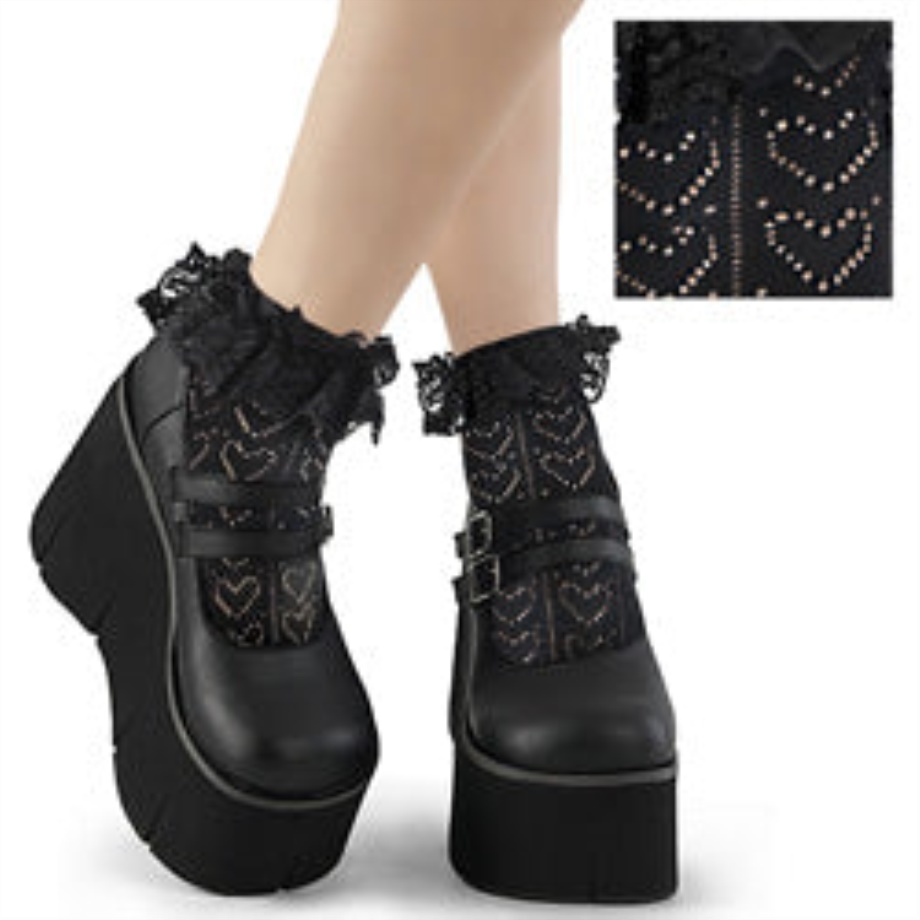 Heart Net Ruffle Sock Black Nylon&Spandex Demonia Ireland