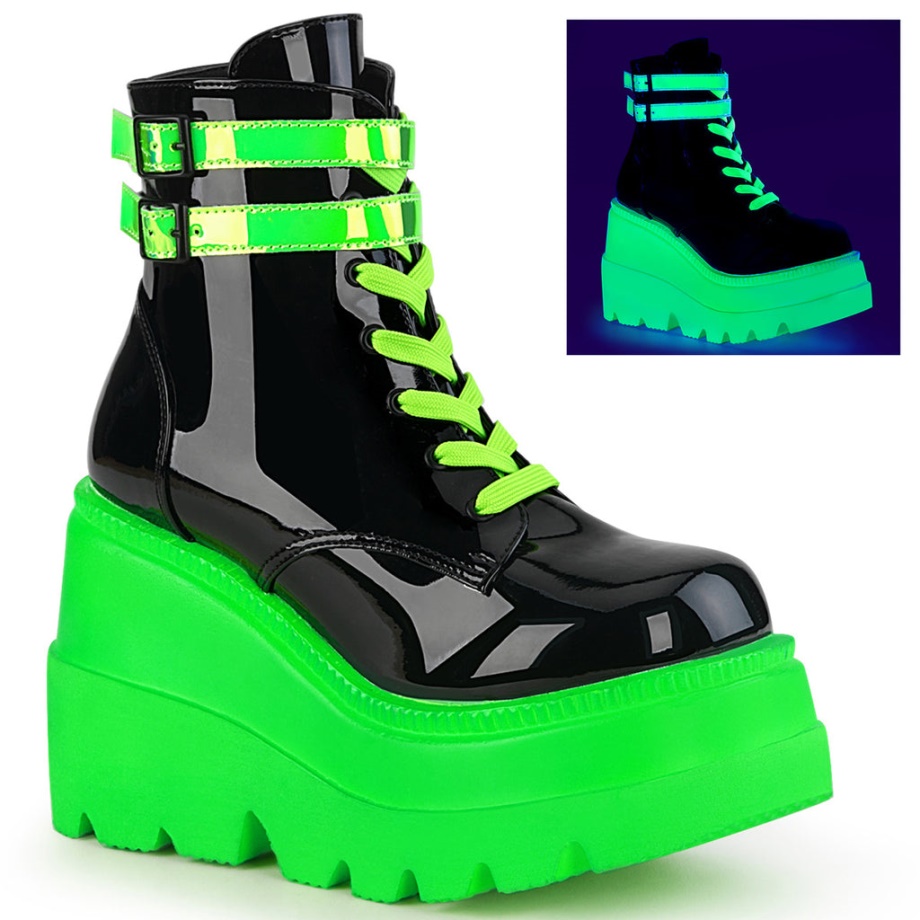Shaker-52 Black Patent-U V Neon Green Demonia Ireland
