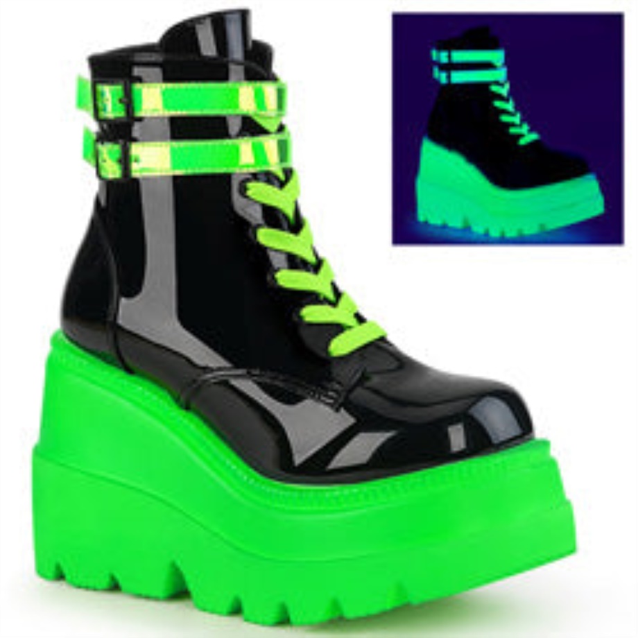 Shaker-52 Black Patent-U V Neon Green Demonia Ireland