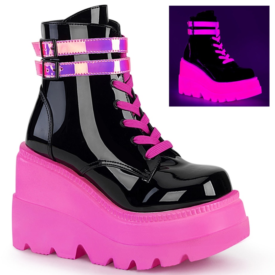 Shaker-52 Black Patent-U V Neon Pink Demonia Ireland