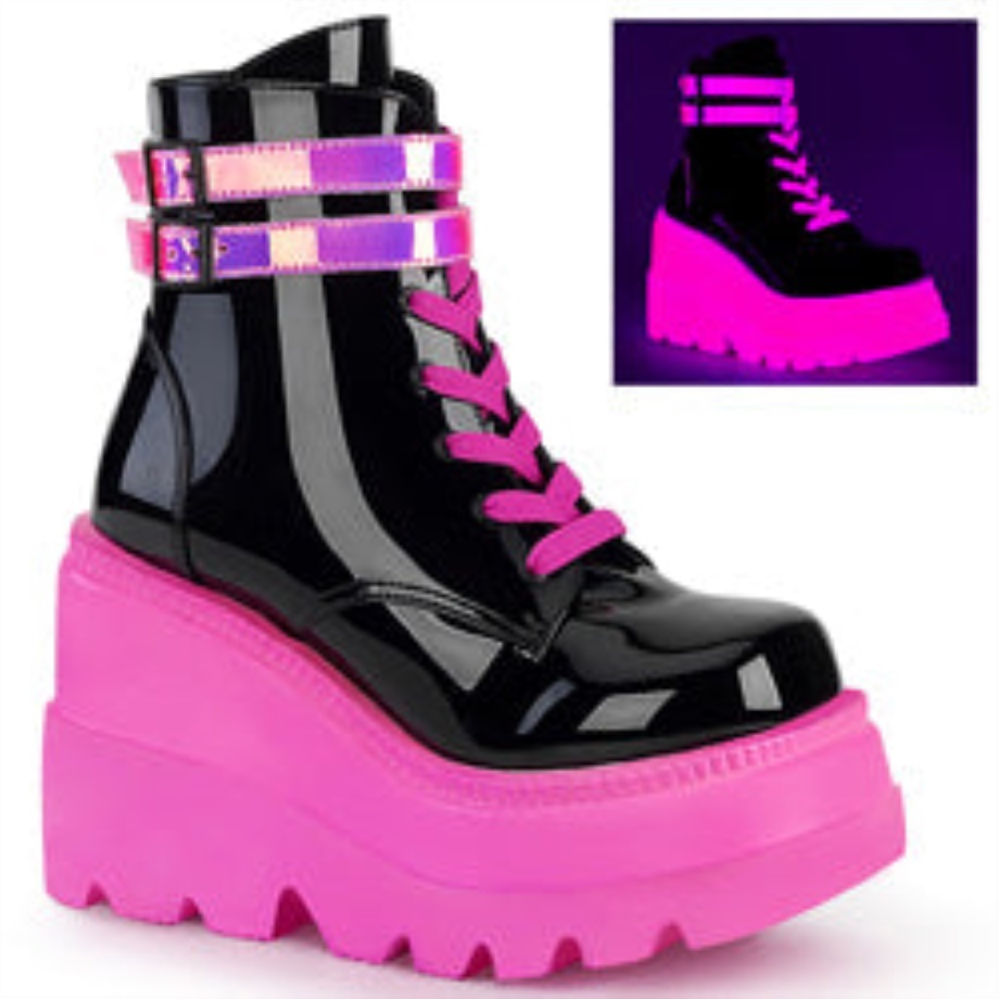Shaker-52 Black Patent-U V Neon Pink Demonia Ireland