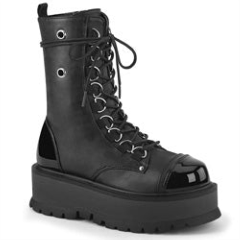 Slacker-150 Black Vegan Leather-Patent Demonia Ireland