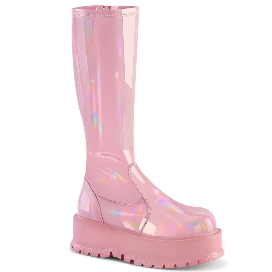 Slacker-200 Baby Pink Holo Patent Demonia Ireland