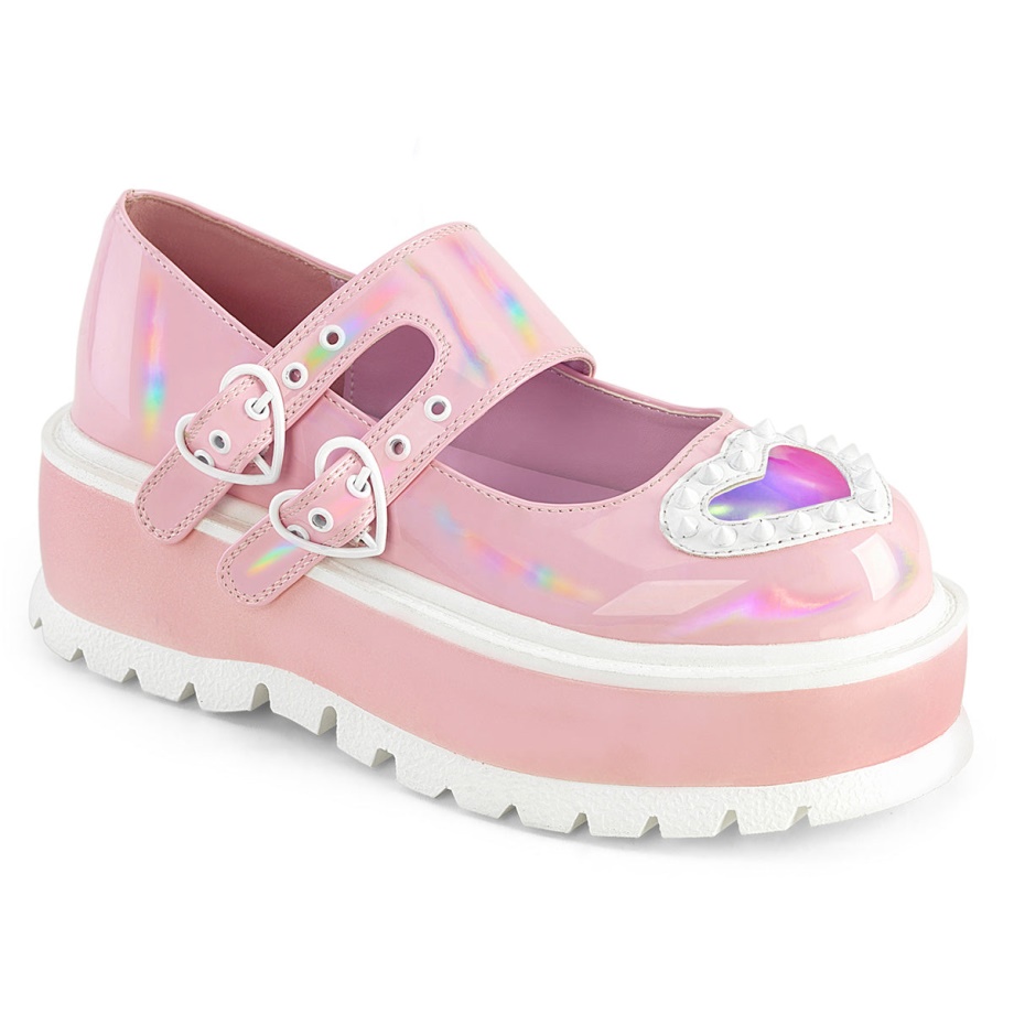 Slacker-25 Baby Pink Holo Patent Demonia Ireland