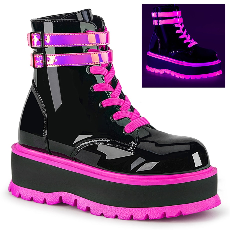 Slacker-52 Demonia Ireland Black U V Iridescent Pink
