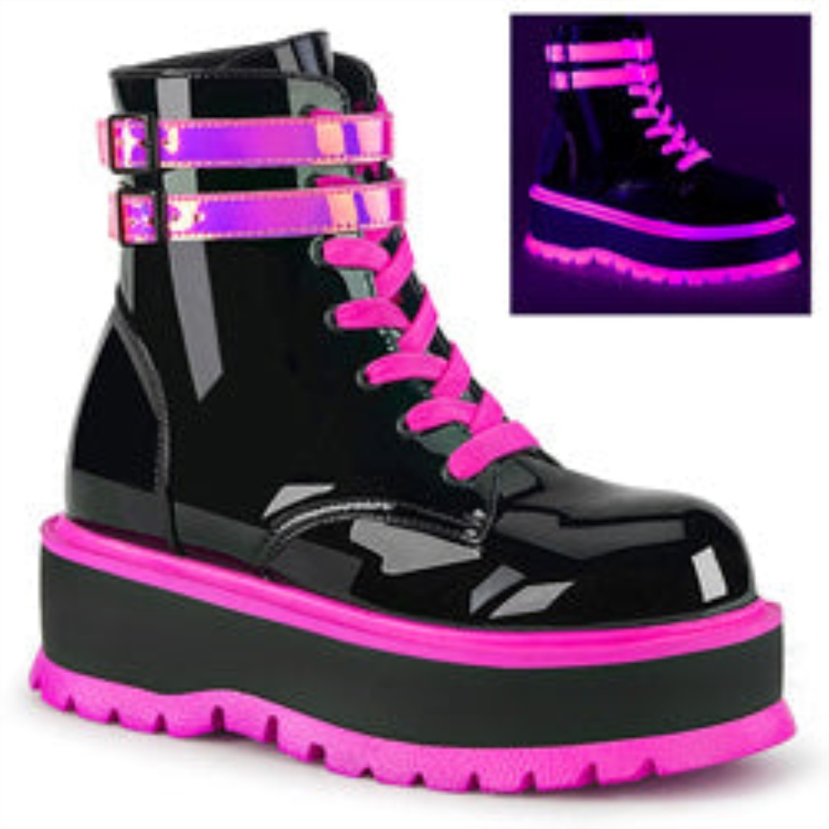 Slacker-52 Demonia Ireland Black U V Iridescent Pink