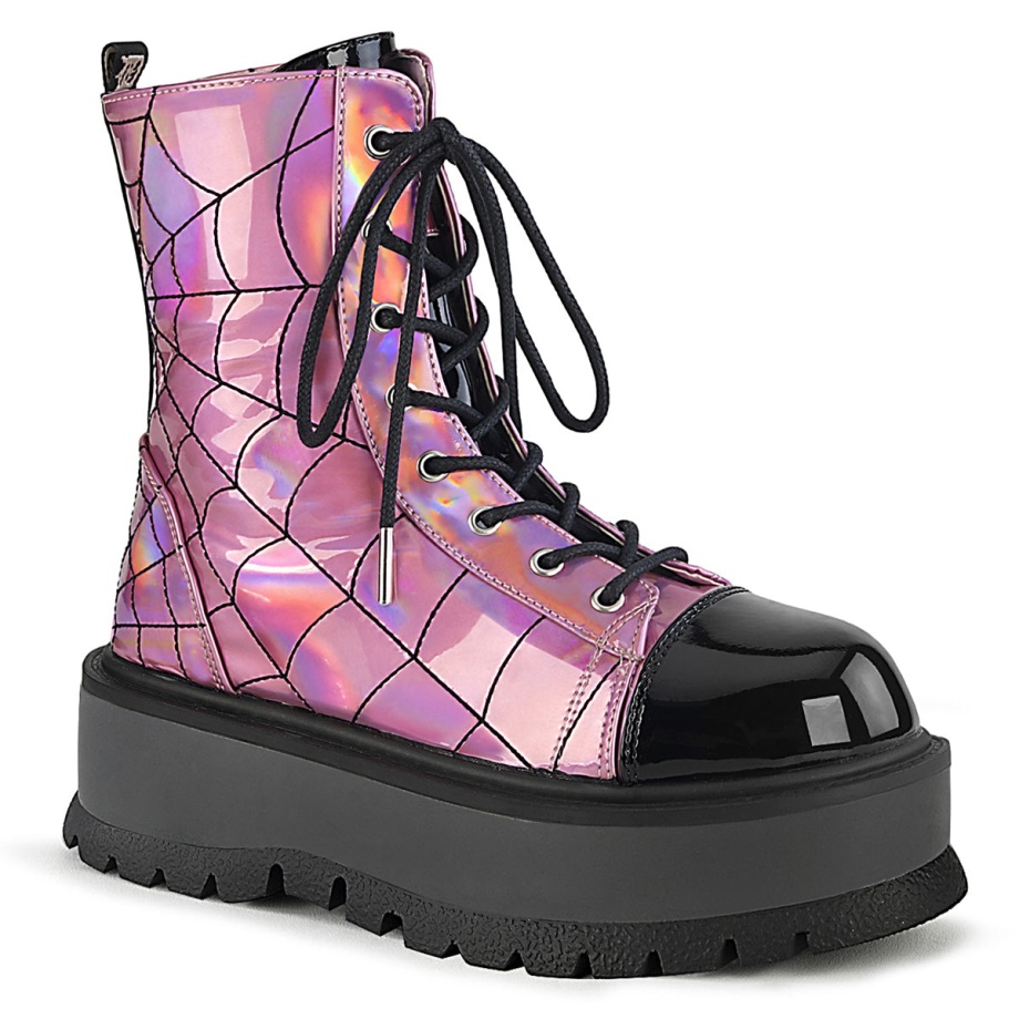 Slacker-88 Demonia Ireland Pink Hologram-Black Patent