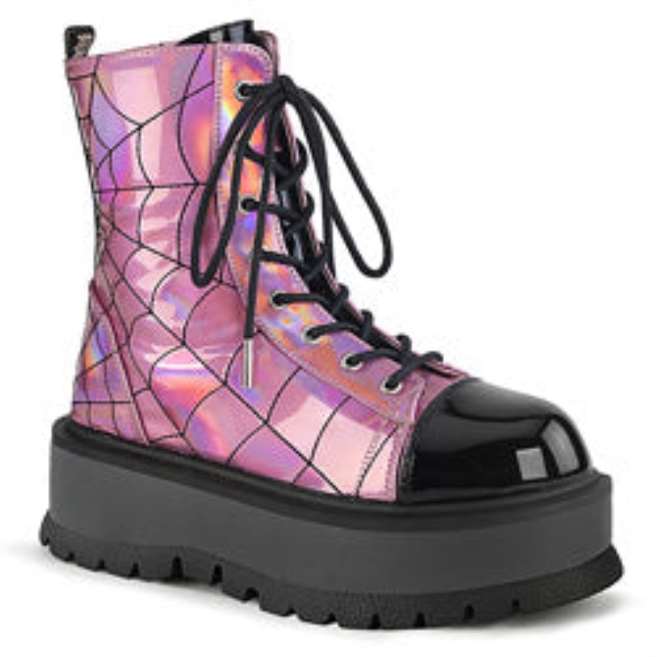 Slacker-88 Demonia Ireland Pink Hologram-Black Patent