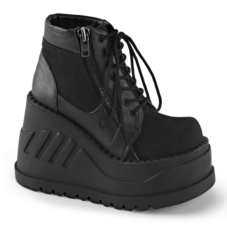 Stomp-10 Demonia Ireland Black Canvas-Vegan Leather