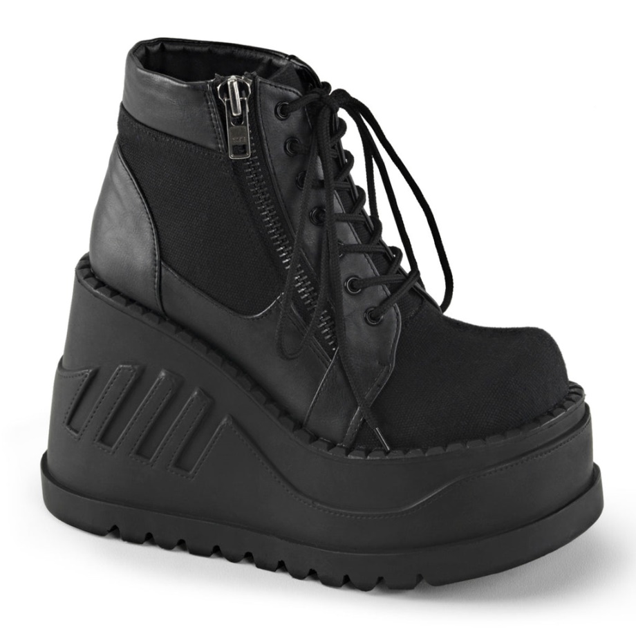 Stomp-10 Demonia Ireland Black Canvas-Vegan Leather