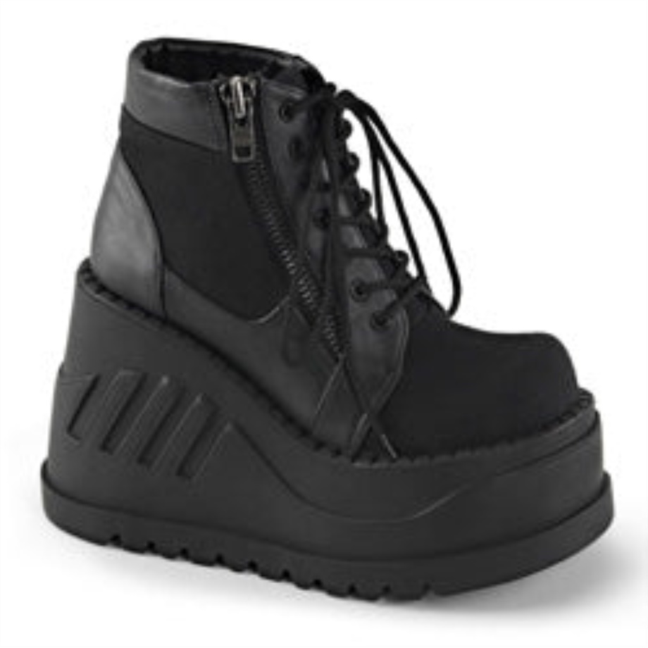 Stomp-10 Demonia Ireland Black Canvas-Vegan Leather