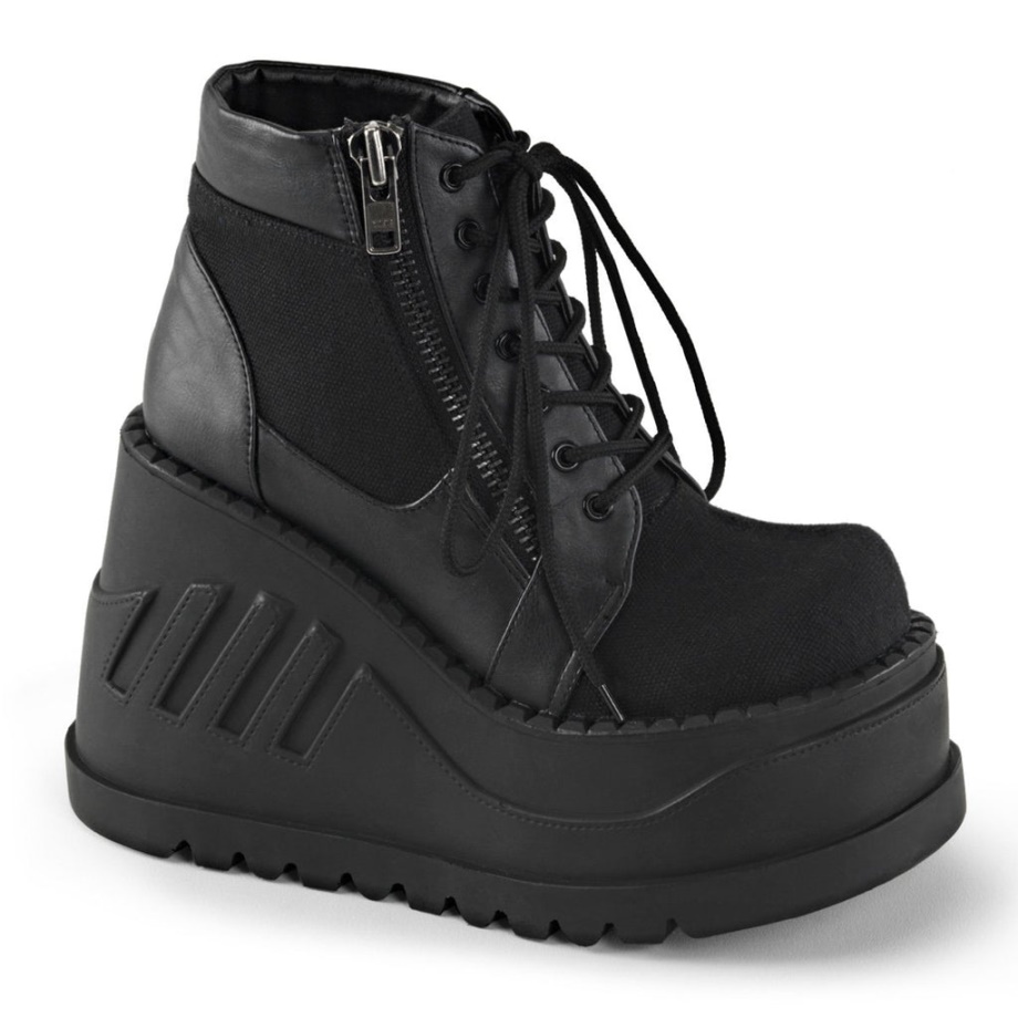 Stomp-10 Demonia Ireland Black Canvas-Vegan Leather