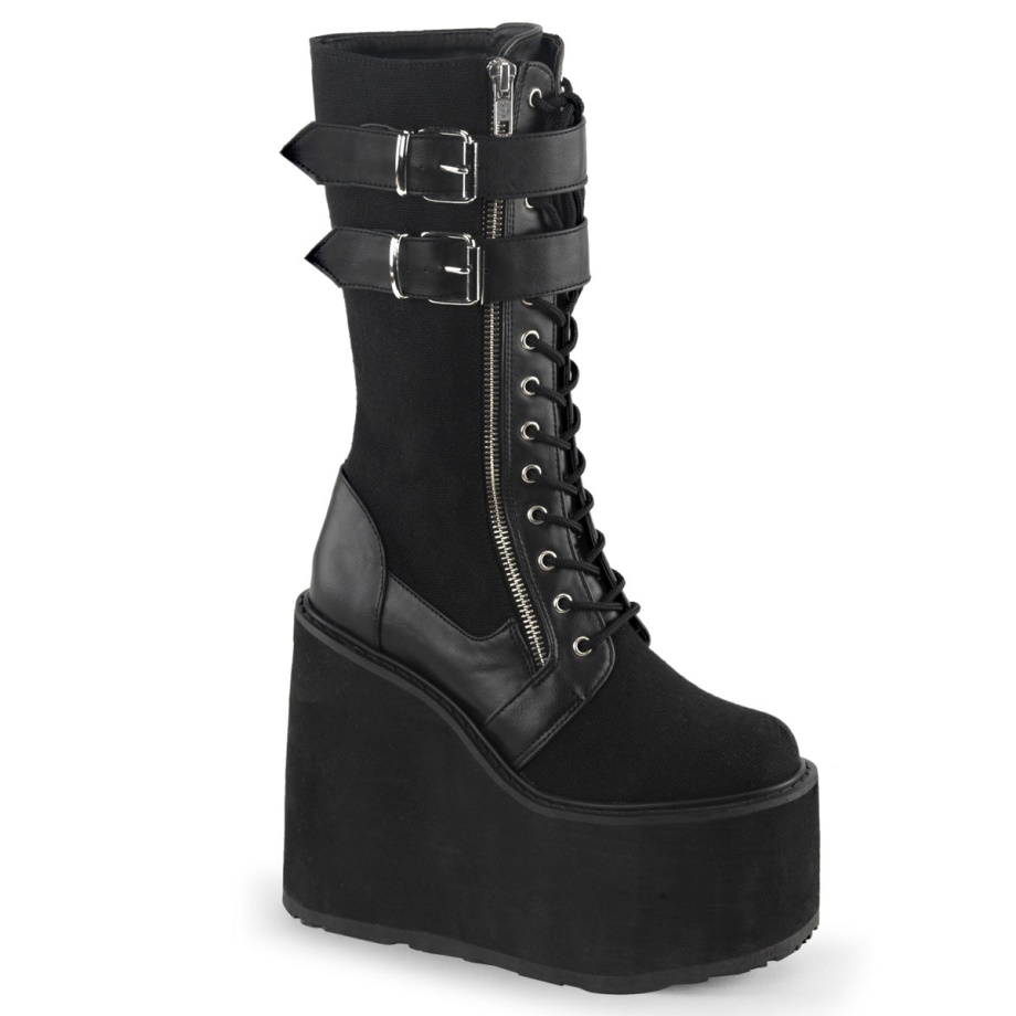 Swing-221 Demonia Ireland Black Canvas-Vegan Leather
