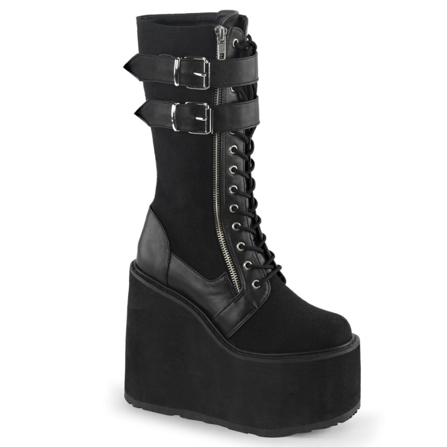 Swing-221 Demonia Ireland Black Canvas-Vegan Leather