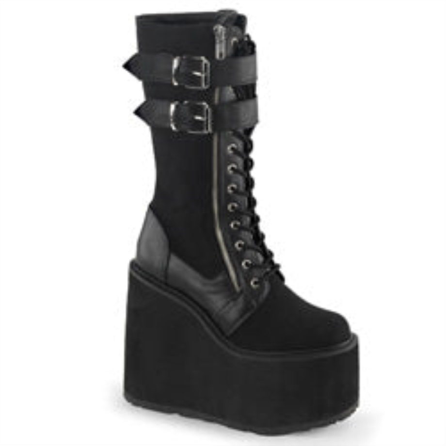 Swing-221 Demonia Ireland Black Canvas-Vegan Leather