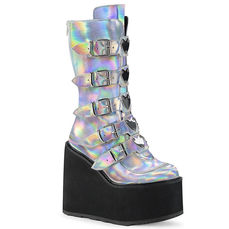 Swing-230 Demonia Ireland Silver Hologram Vegan Leather