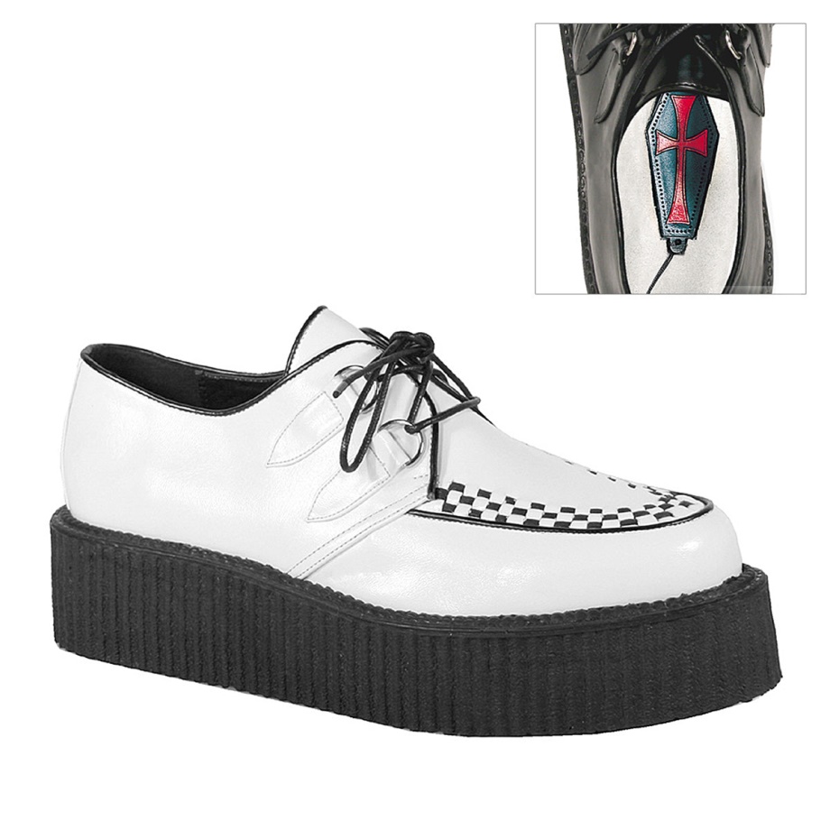 V-Creeper-502 White Vegan Leather Demonia Ireland